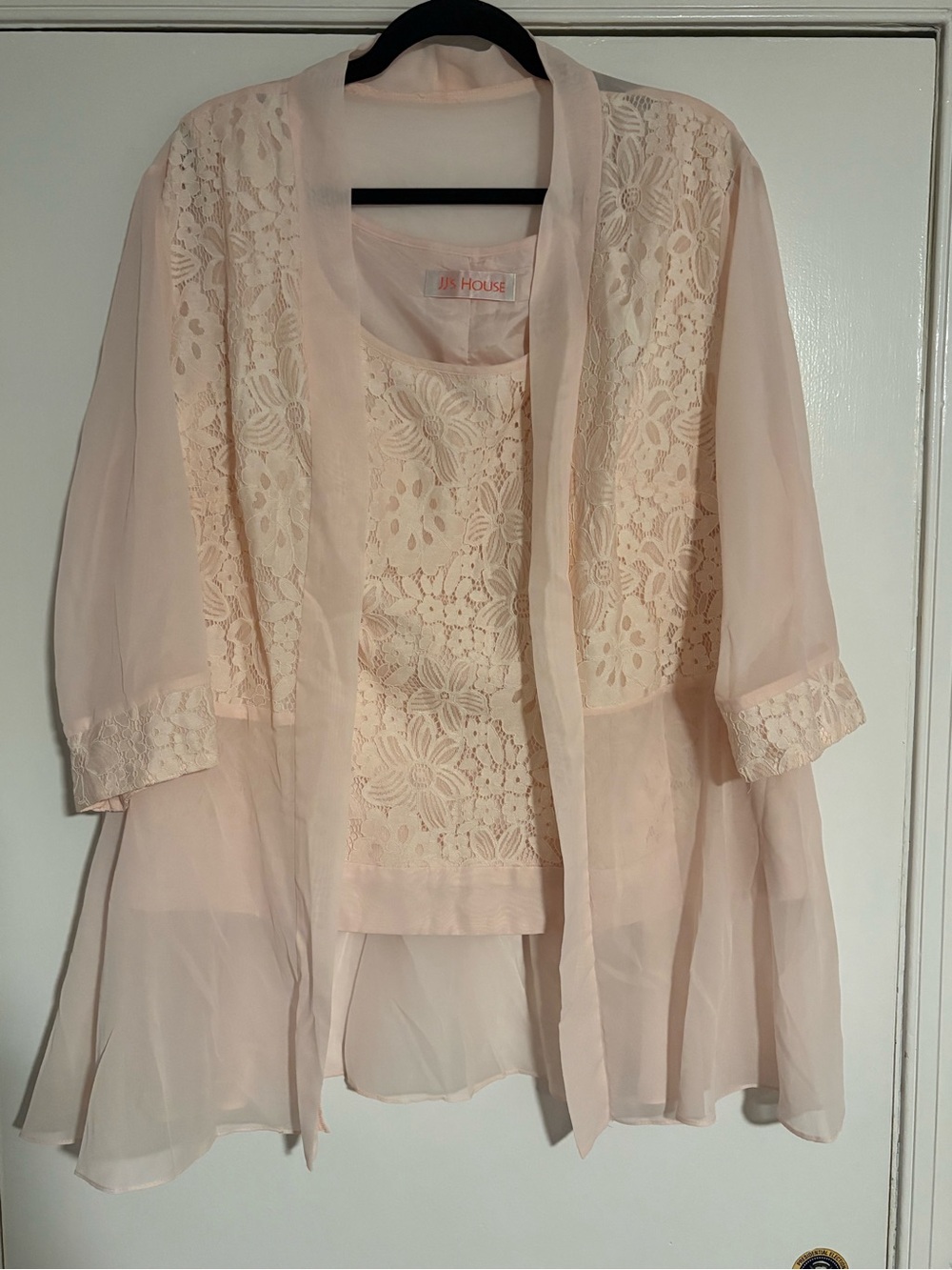 JJ’s House Blush Lace Chiffon 2 Piece Formal Top Duster Jacket